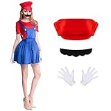 Kitimi Disfraz para Niños Adultos, Disfraz de Supercon Traje, Gorra y Barba, Disfraz de Carnaval de Halloween para Niños(Mujer - rojo L)