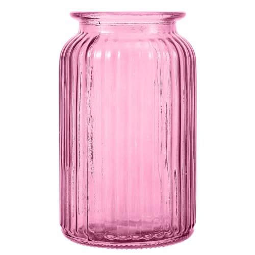 Mikikit Florero De Vidrio Color Rosa Grande, Jarrón Decorativo Transparente, Cristal Artesanal, para Flores Secas y Plantas Hidropónicas, Decoración De Hogar,