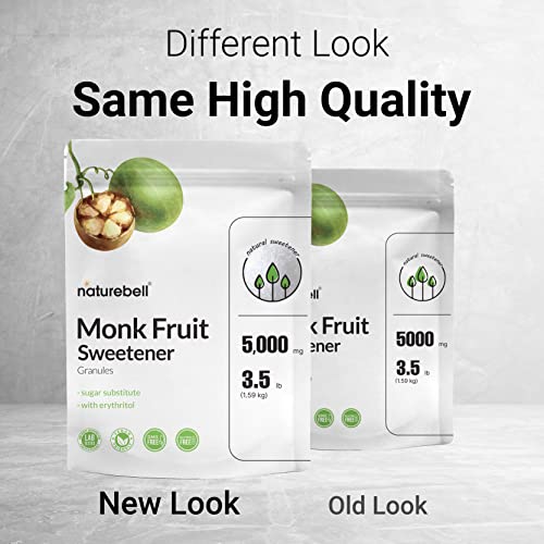 Monk Fruit Sweetener With Erythritol Granules, 3.5 Lbs, 1:1 White Sugar Substitute, 0 Calories | 0 Net Carbs | Keto | Vegan, Perfect For Baking, Cooking, Beverages, And More #TOP2