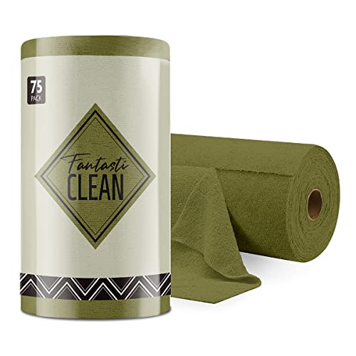 Fantasticlean Microfiber Cleaning Cloth Roll -75 Pack, Tear Away Microfiber Towels, 12" x 12", Reusable, Washable, Scratch Free, Ultra Absorbent Dishcloth for All-Around Cleaning Supplies (B