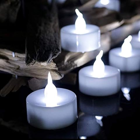Tea Lights,12 Pack Flameless Candle Lights Realistic Flickering Bulb Battery Operated Led Tea Lights Candles for Party Wedding Birthday Halloween Gifts Home Decoration in Cool White Cover