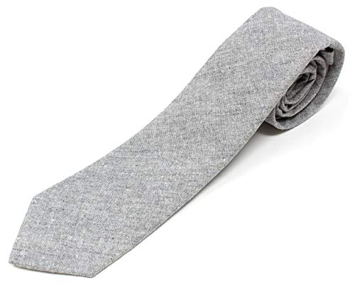 Image of Men's Chambray Cotton Skinny Necktie Tie Textured Distressed Style - 2.5 inch Width