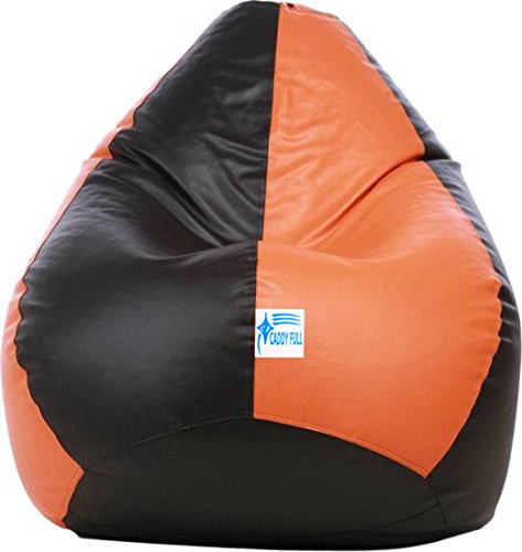 Image of Leather Bean Bag Without Beans | Leatherette Bean Bag Cover for Indoor Living Room Gamer (Black and Orange)