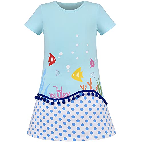 Sunny Fashion Girls Dress T-Shirt Cotton Bird Embroidered Short Sleeve Size 2-6
