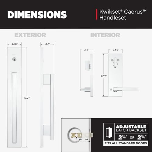 Image of Kwikset Caerus Front Door Lock Handle and Deadbolt Set, Entry Handleset Exterior with Interior Lever, Polished Chrome, SmartKey Re-Key Security, with KwikSlide, Door Handle Backplate Full Escutcheon
