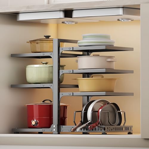 Heavy Duty Pots and Pans Organizer for Kitchen Cupboards, 7-Tier Adjustable Pots and Pans Organiser Kitchen,Cookware Organizer(Black) - Image 7
