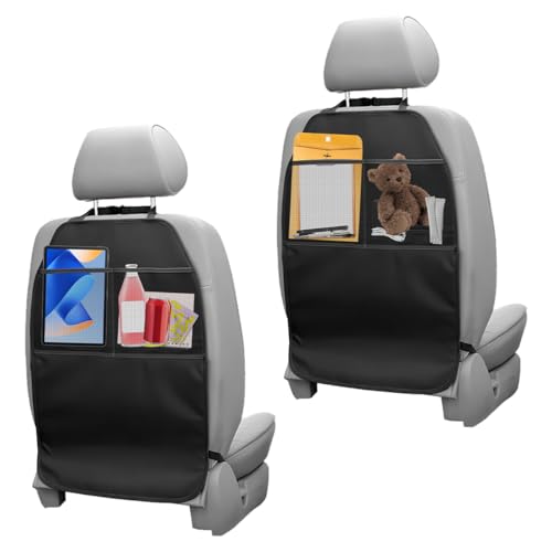 AetherAurora 2 Pièce Protections Dossier de Siège Voiture avec 2 Poches, Universelle Imperméable et Anti-Salissures Protège Siege Voiture Enfant Oxford Protege Siege Voiture Arrière(Noir)
