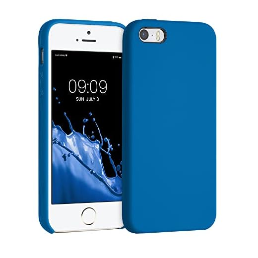 kwmobile TPU Silicone Case Compatible with Apple iPhone SE (1.Gen 2016) / 5 / 5S - Case Slim Phone Cover with Soft Finish - Blue Reef