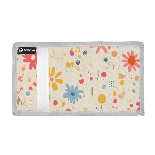 Floral Splash Durable Nylon Fabric Wallet for Boys and Girls - Multi-Functional with 2 Clear Pockets, Zipper Coin Compartment, 3 Card Slots & Keyring2