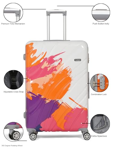 Image of Teakwood World Small 75 cm Check in Size Trolley Bag Polycarbonate 360 Degree 8 Wheels Luggage Bag with TSA Lock, Adjustable Handle Trolley Bags for Travel, Suitcase for Travel | Wave Pink