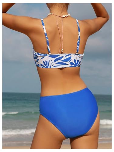 OYOANGLE Girl's 2 Piece High Waisted Bikini Set Floral Print Spaghetti Strap Cute Swimsuits Vacation Bathing Suits2