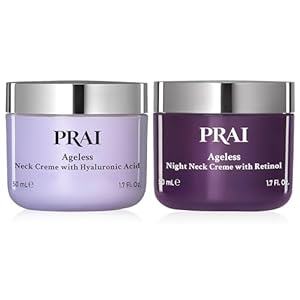 PRAI Beauty Ageless Day and Night Neck Creme Set | 1 Throat & Decolletage Day Creme and 1 Throat & Decolletage Night Creme | Skin Tightening Cream Set for Instantly Ageless Neck | 1.7 Oz Each