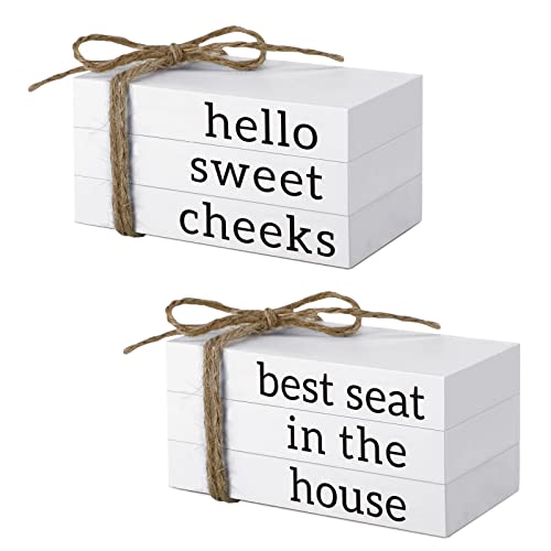 Maitys 2 Pieces Farmhouse Mini Book for Bathroom Kitchen Decor, Funny Wooden Mini Books for Your Restroom Shelf the Small Decorative Accent for Bathroom Kitchen(Classic Style)