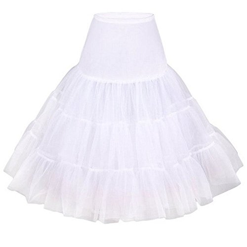 BellaSous 50s Skirt Rockabilly Dress Crinoline, Tea Length Underskirts for Women (White,(Small/Meduim))