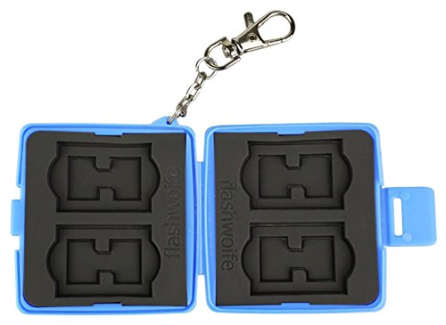 Preisvergleich Produktbild Flashwoife Turtle-SD4 Staubabweisende Speicherkarten Schutzbox, patentierte Aufnahme, 4 Stück SDHC Cards Case mit Anhängekette, Himmelblau