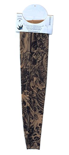 Wild Rose Unisex DRAGON Single Tattoo Mesh Sleeve Black Sea Serpents Snake, Tan2