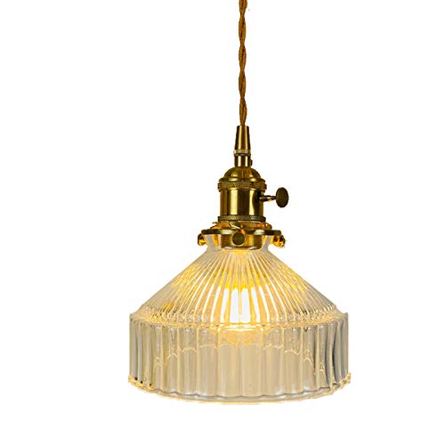 Lampe suspendue rétro en verre soufflé bouche et laiton chic
