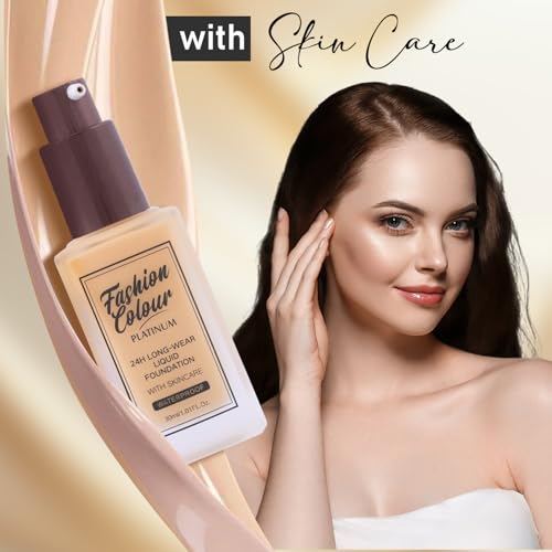 Image of Fashion Colour Platinum 24H Long-Wear Liquid Foundation With Skincare | Professional Use | Waterproof Formula | Silky Texture | Foundation for Women Dry Skin | (SUGAR, 30g)