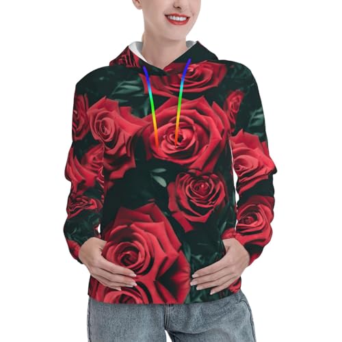 Sweat à capuche doux imprimé rose rouge confectionné en textile premium extensible