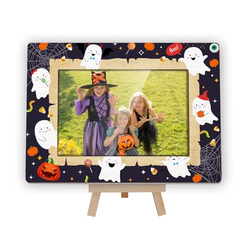 Kqfdr Halloween Picture Frames Cute Ghost Photo Picture Frame 4x6 for Home Decor Happy Halloween Gifts for Friend Boys and Girls -A04