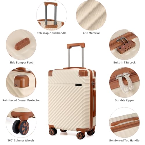 Image of Luggage Sets 5 Piece with TSA Lock Spinner Wheels, Unisex Hard Case ABS Suitcase Set, Hardshell Lightweight Waterproof Travel Hardside Suitcases with Wheels for Women Men,Beige
