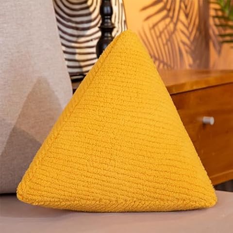 Ukadou Triangle Shaped Plush Pillow Modern Simple 3D Triangle Shaped Decorative Throw Pillow Japanese Styles Solid Color Nap Pillow Homestay Office Sofa Cushion Decor (Yellow) Cover