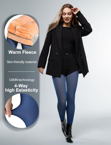 Image of KBVOT Fleece Lined Tights Women Sheer Warm Pantyhose Leggings Fake Translucent Thermal Winter Thick Tights for Dresses