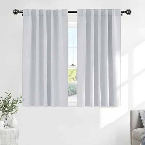 PONY DANCE Grayish White Curtains - Room Darkening Window Drapes for Kitchen/Bedroom with Back Tab/Rod Pocket Top Home Decoration, 42 Inches Wide by 54 Inches Long, 2 PCs