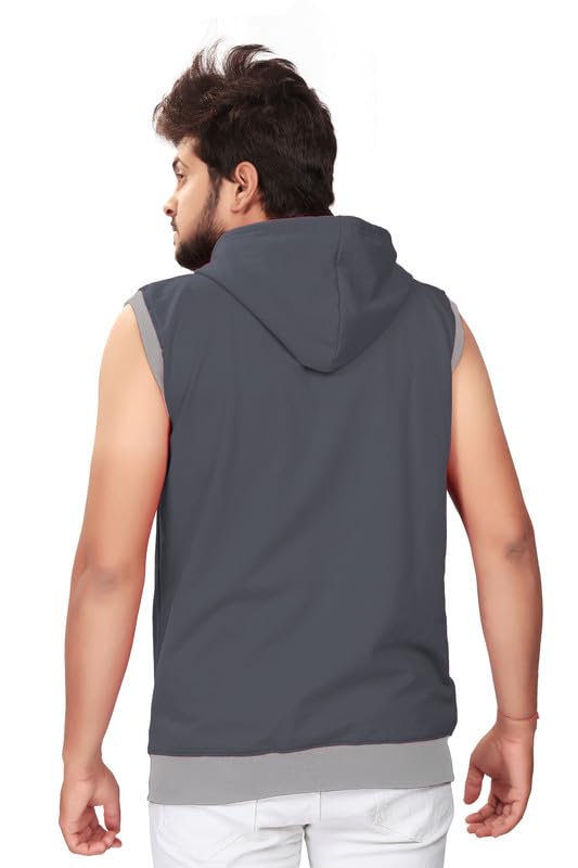 Image of Various Dots Men's Sleeveless Hooded T-Shirt | Cotton Zipper Hoodies | Vest Sandoz with Cap and Kangaroo Pocket | Regular Fit Jacket for Light Warm | Trendy Look | for Men and Boy
