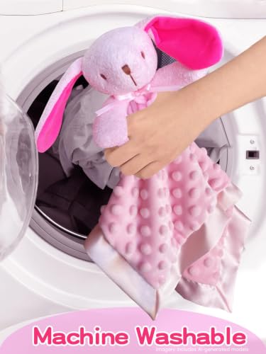 Image of Baby Security Blanket, Soft Baby Lovey Toy Blanket for Girls, Snuggle Toy Lovie Newborn Gift, Stuffed Animals Pink Bunny 16 Inch