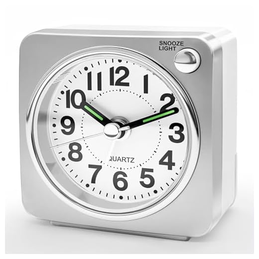 Minimalist Battery Analog Travel Alarm Clock, Silver Clocks for Bedrooms, Beside Clock for Kids Seniors, Slient No Ticking, Backlight On Demand, Snooze, Ascending Alarm,Silver
