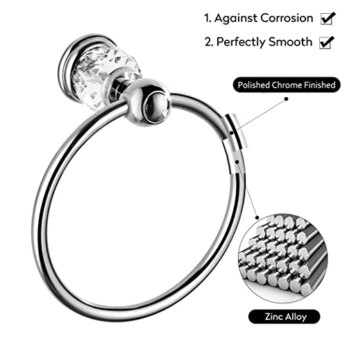 Wincase Chrome Towel Ring, Bath Hand Towel Holder Crystal, Silver Towel Rack Wall Mounted #TOP7