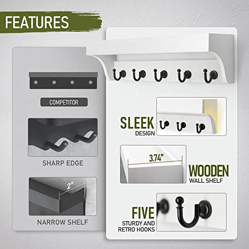 Rebee Vision Key And Mail Holder For Wall With Floating Shelf : Decorative Hanging Organizer With 5 Sturdy Keys Hooks And Wall Mount Key Rack - Farmhouse Entryway Décor (Modern White) #TOP4