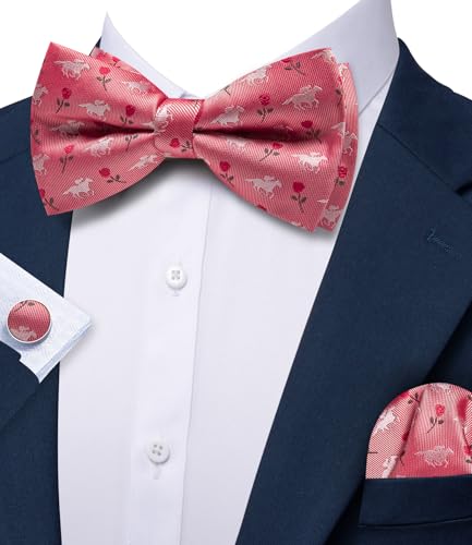 Image of Barry.Wang Paisley Striped Bow Tie for Men Silk Pre-Tied Bowtie Pocket Square Cufflinks Set Formal Wedding Party Prom