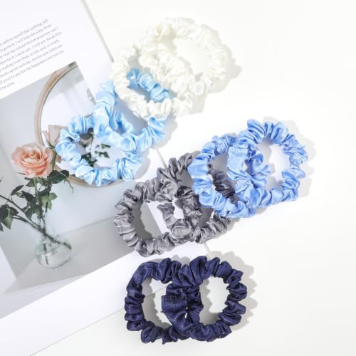 Image of Silk Hair Ties Satin Scrunchies - Small Mini Scrunchy for Women Thick Hair Accessories Cute Soft No Slip Hair Elastics Ponytail Holder for Curly Hair No Damage Hairties Gift for Girls