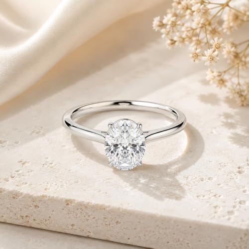 Image of 1 Carat Oval Solitaire Moissanite Ring for Women & Girls | 925 Sterling Silver with 18K Gold Plating | Engagement, Wedding, Anniversary, Birthday, Diwali Gift | Everyday & Office Wear Jewelry