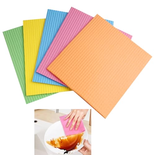 Swedish Dishcloth 5 Pack – Eco-Friendly, Biodegradable & Sustainable Kitchen Sponge Alternative – Absorbent, Odor-Free & Reusable Bamboo Waffle Weave Dish Cloths – Multicolor
