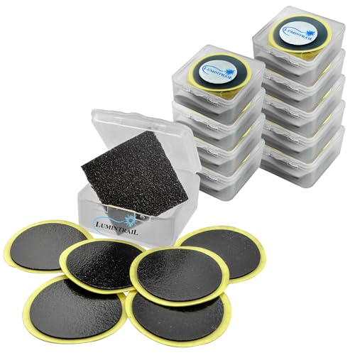 Lumintrail Bicycle Tire Repair Kit, 6 Piece Kit, 10 Pack Pre-Glued Bike Patch Repair Kit with Sandpaper, Bicycle Tube Repair Kit for Mountain & Road Bikes, Bike Tire Patch Kit