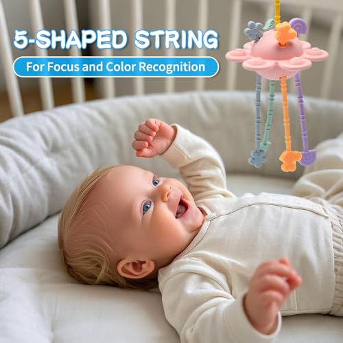 Image of Montessori Sensory Toys for Babies,Silicone Teething Toys Pull String Baby Toy 18 Months (Pink)