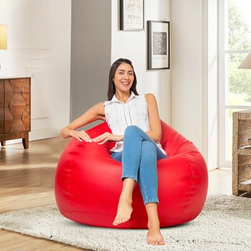Amazon Brand - Solimo XXL Faux Leather Bean Bag Cover Without Beans (Red)