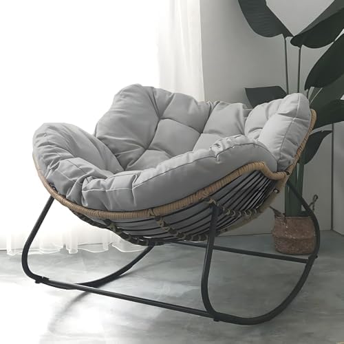 Patio Leisure Rocking Chairs，Padded Rocking Chair - Oversized Adult Lounge Balcony Steel Frame Patio, Garden and Living Room OutdoorIndoor Comfort Office Chair