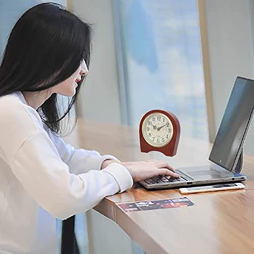 Justup Desk Clock, Wooden Silent Table Clock, Battery Operated Vintage Clock Home Ornament Decoration With Unique Print For Living Room Bedroom Study Office (Brown) #TOP5