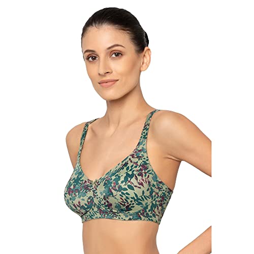 Image of Triumph Minimizer Bra for Women| Non Wired Non Padded| My Flower Series Full Coverage Lingerie Visually Reduces Bust by One Cup Size Wireless Floral Microfiber Support Bra Pack of 1
