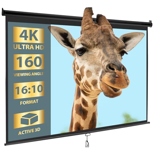 Image of SUPER DEAL 100'' 16:10 HD Projection Screen Foldable Anti-Crease Portable Projector Movie Screen Manual Pull Down for Home Theater Presentation Education Outdoor Indoor Public Display, Black