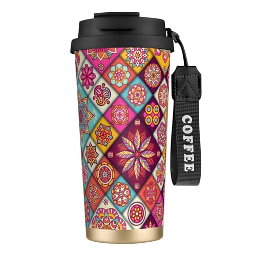 タンブラー エスニック柄 マンダラ柄 曼荼羅 マグボトル コーヒーカップ 水筒 保温 保冷 ウォーターボトル 蓋付き ストロー付き 直飲み おしゃれ プレゼント