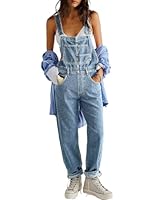 Vanchenl Damen Casual Denim Jean Overalls Lose Verstellbare Träger Baggy Latzhose Bib Romper Jumpsuit Harem Hosen Hellblau M