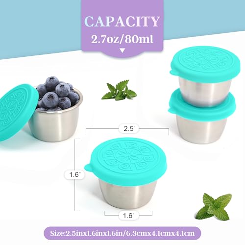 Image of Qukaka 6x2.7 Oz Salad Dressing Container to Go,Handy Leakproof Stainless Steel Meal Prep Containers Reusable,Sauce Containers for Lunch Box, Picnics, Travel, Office and Kitchen Storage