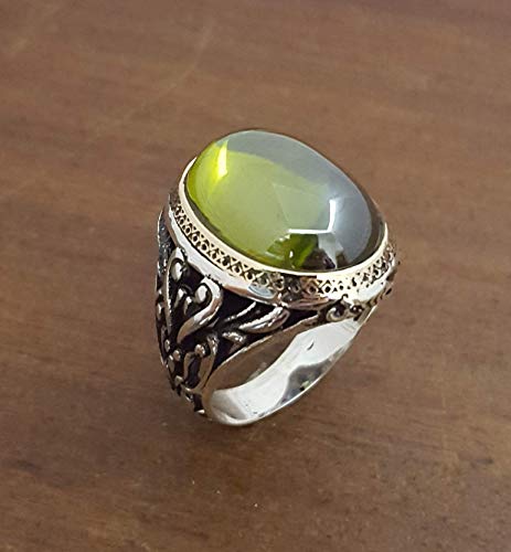 Beautiful Handcrafted 925K Sterling Silver Mens Ring With Cz Peridot Color Rp1252 #TOP1