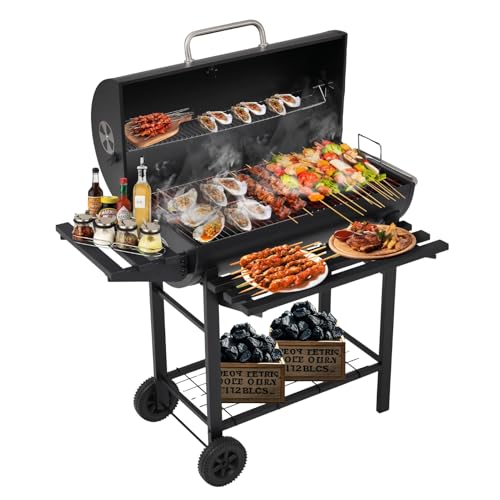 SOFTSEA バーベキューコンロ 大型 BBQグリル 8-12人用 メッシュテーブル 温度計付き サイド棚 タイヤ付き