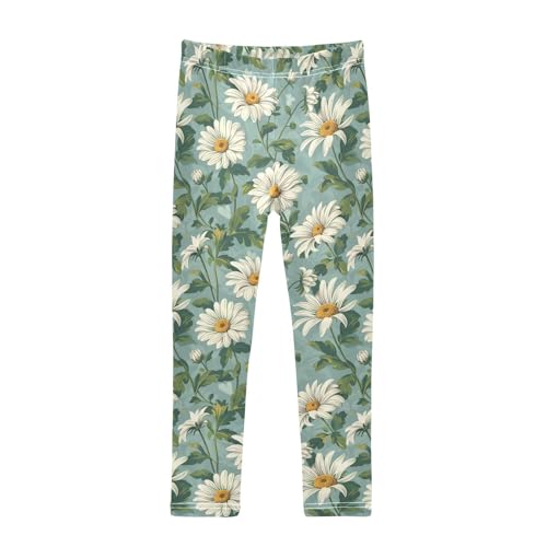 Girls Leggings Retro Daisy Florals Soft Toddler Leggings for Girls Kids Pants Size 4T-10T